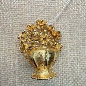 Weingeroff Vintage Gold Flower Pot Brooch Pin 1980s